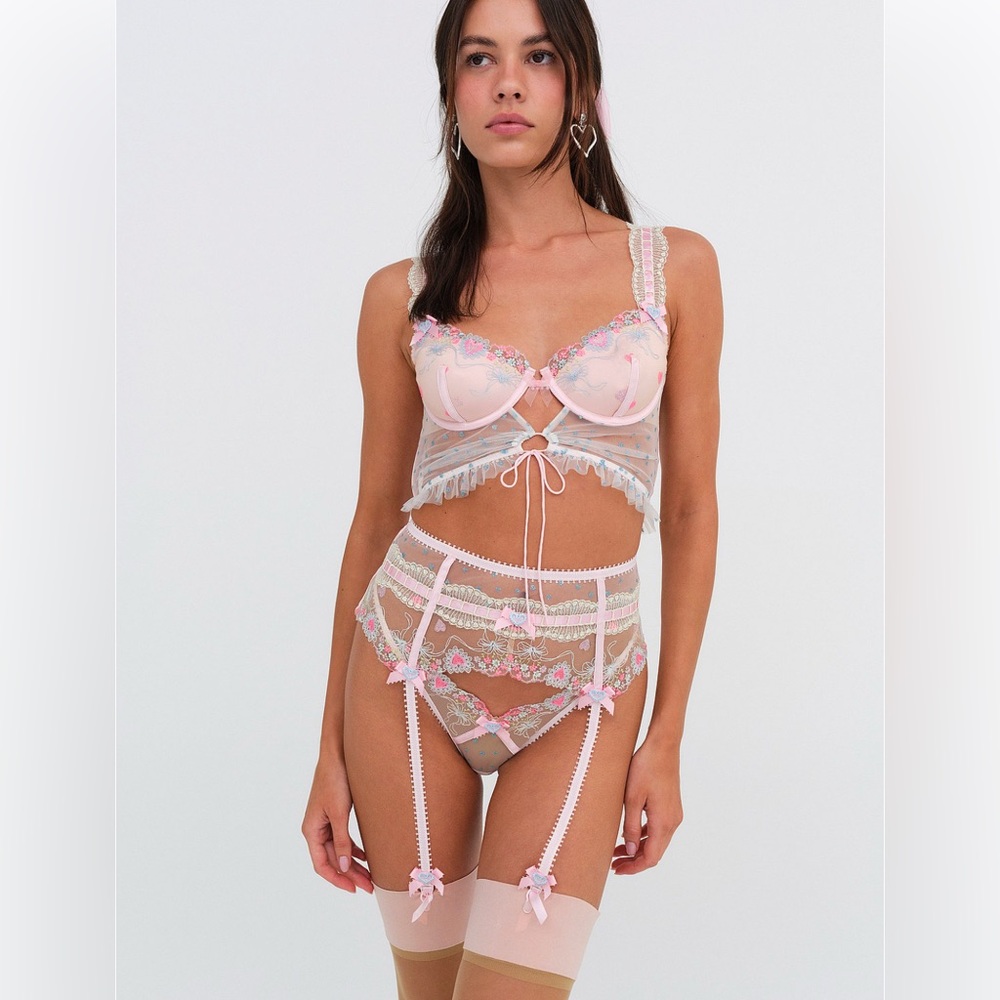 2PC set For Love & Lemons Gabriella Longline Bra & Thong XL